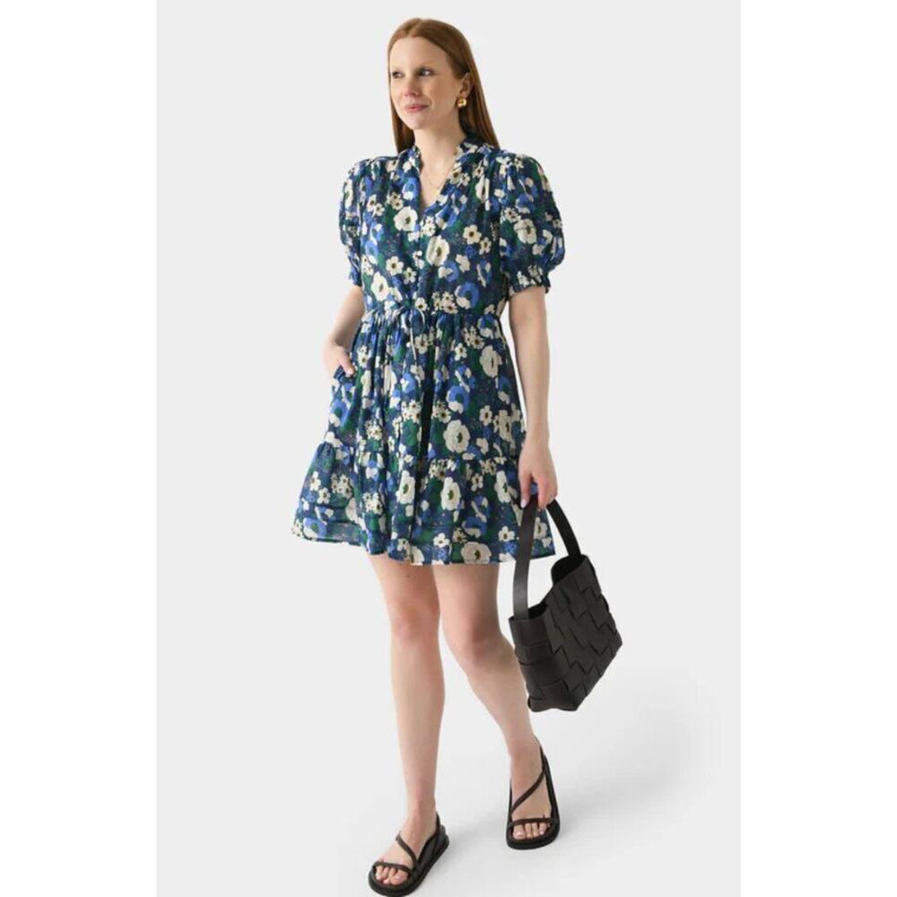 Trovata Blue Floral Mini Dress with White & Green Accents - Picture 14 of 14